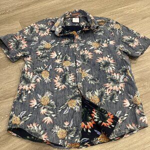 Cactus Man Men’s XL Pineapple Hawaiian Slim Fit Button Up Shirt Blue Island